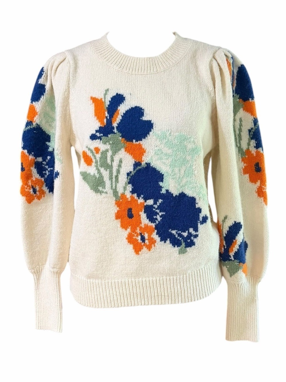 Vero Moda Floral Crewneck Pullover Sweater Puff Sleeves Vibrant Colors Size S